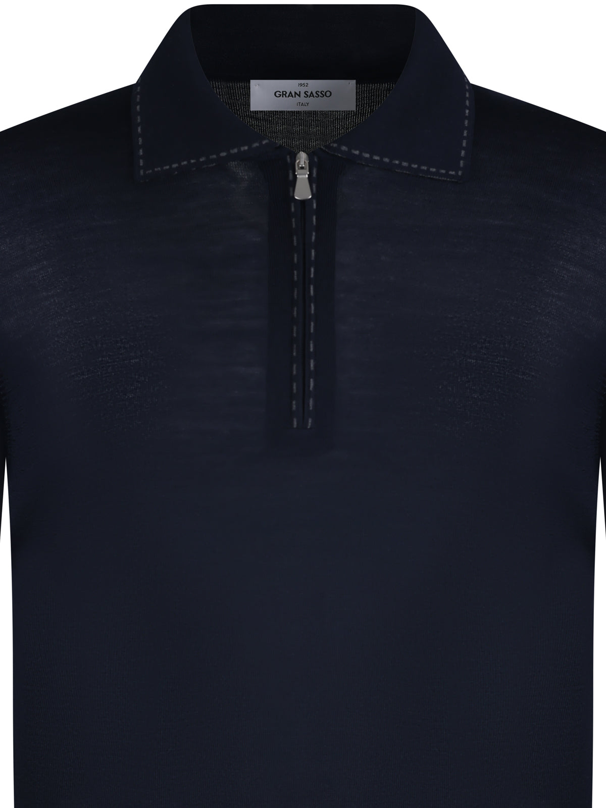 Gran Sasso Silk Zip Stitch Polo Navy