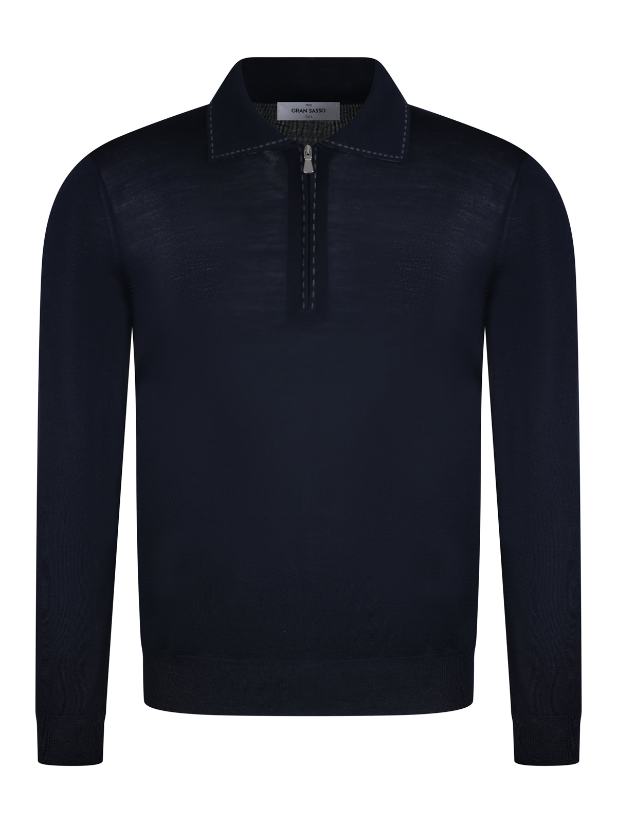 Gran Sasso Silk Zip Stitch Polo Navy