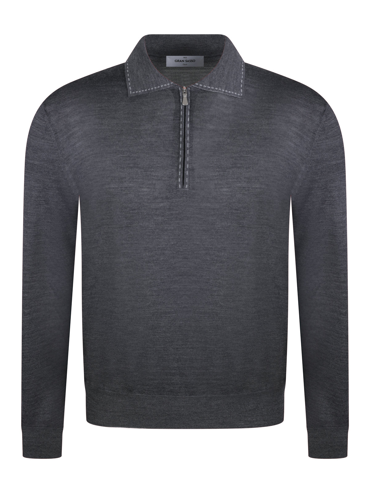 Gran Sasso Silk Zip Stitch Polo Grey