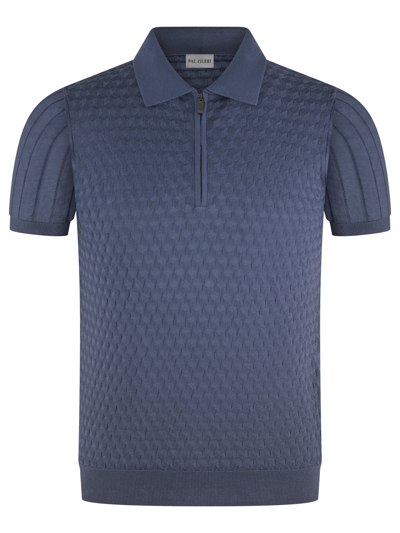 Pal Zileri Zip Texture Polo Blue