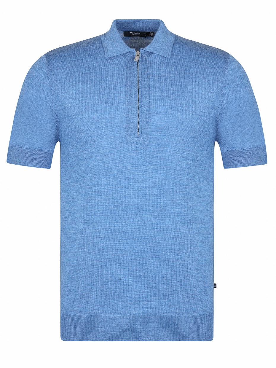 Load image into Gallery viewer, Matinique Zip Polo Knit Blue
