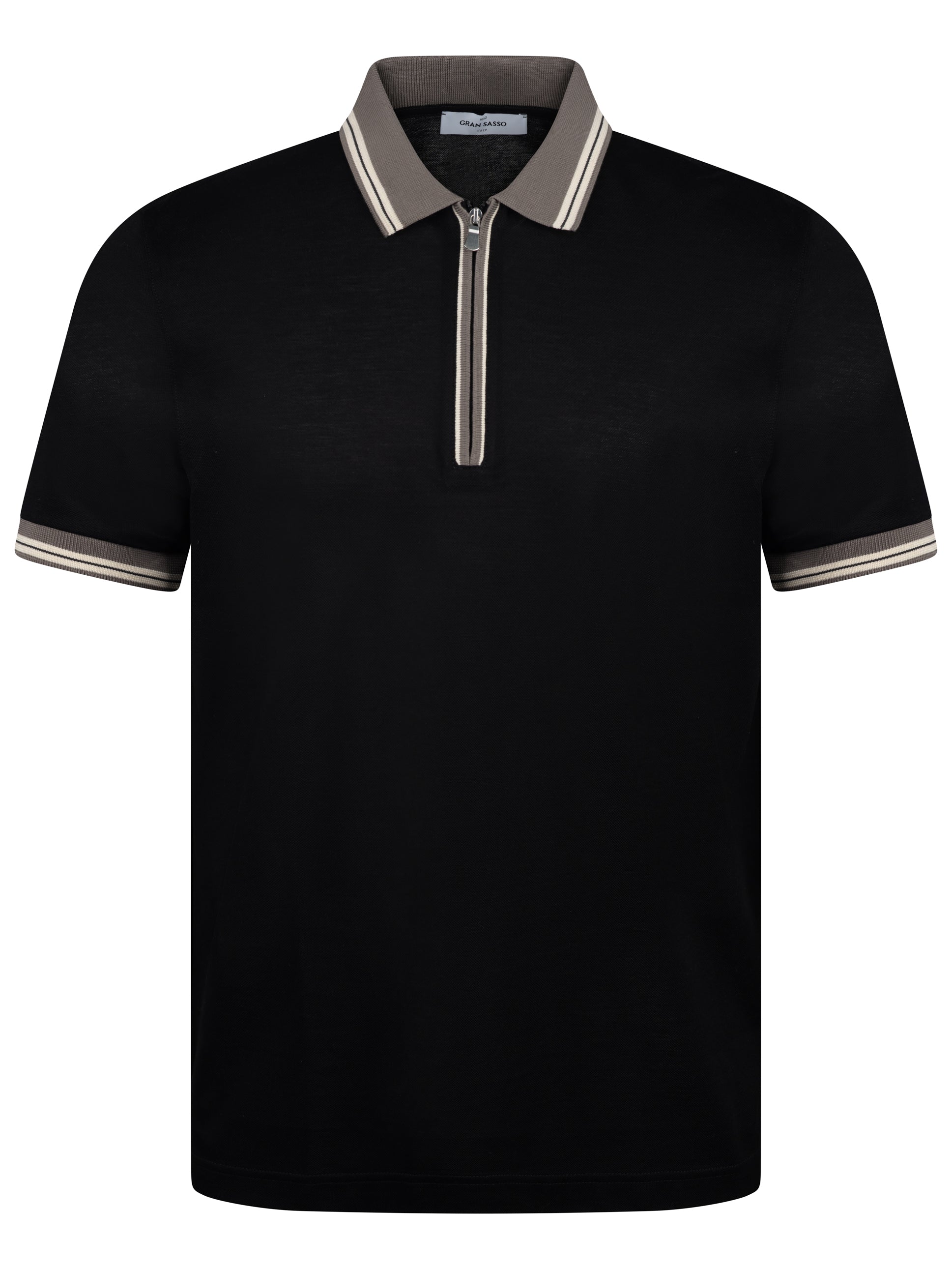 Load image into Gallery viewer, Gran Sasso Contrast Piquet Zip Black
