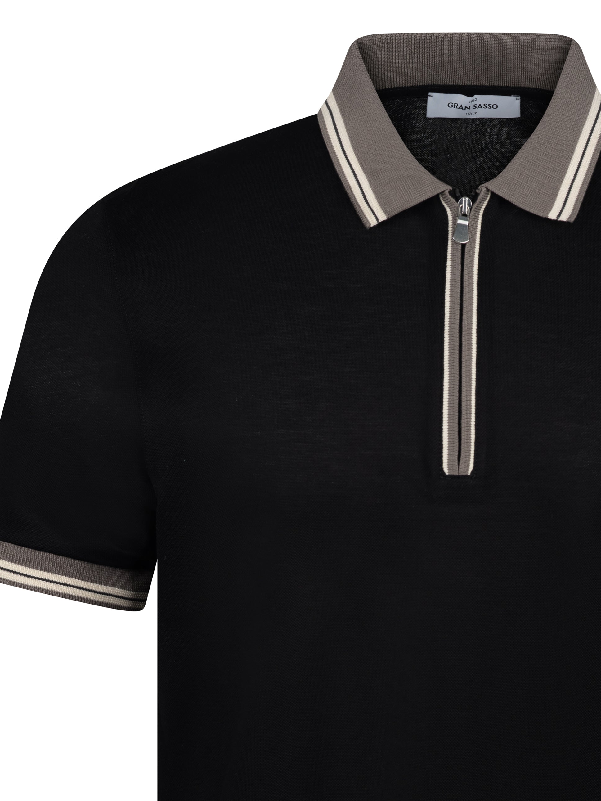 Load image into Gallery viewer, Gran Sasso Contrast Piquet Zip Black
