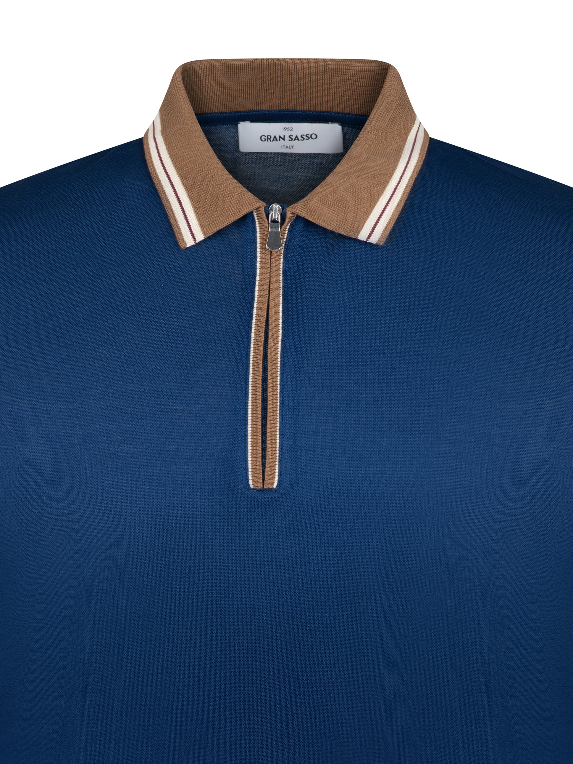 Load image into Gallery viewer, Gran Sasso Contrast Piquet Zip Blue
