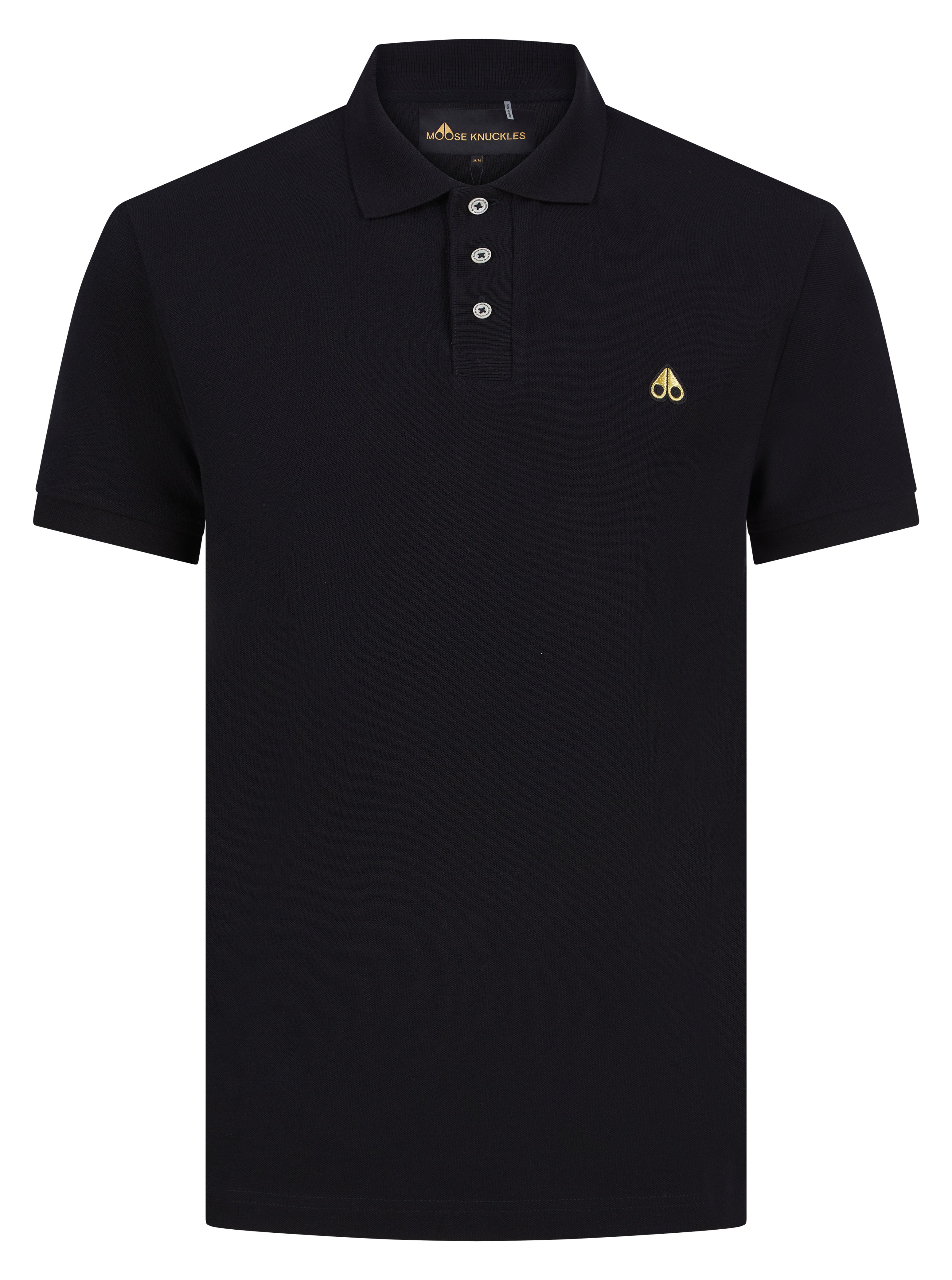 Load image into Gallery viewer, Moose Knuckles Gold Logo Polo Shirt Black
