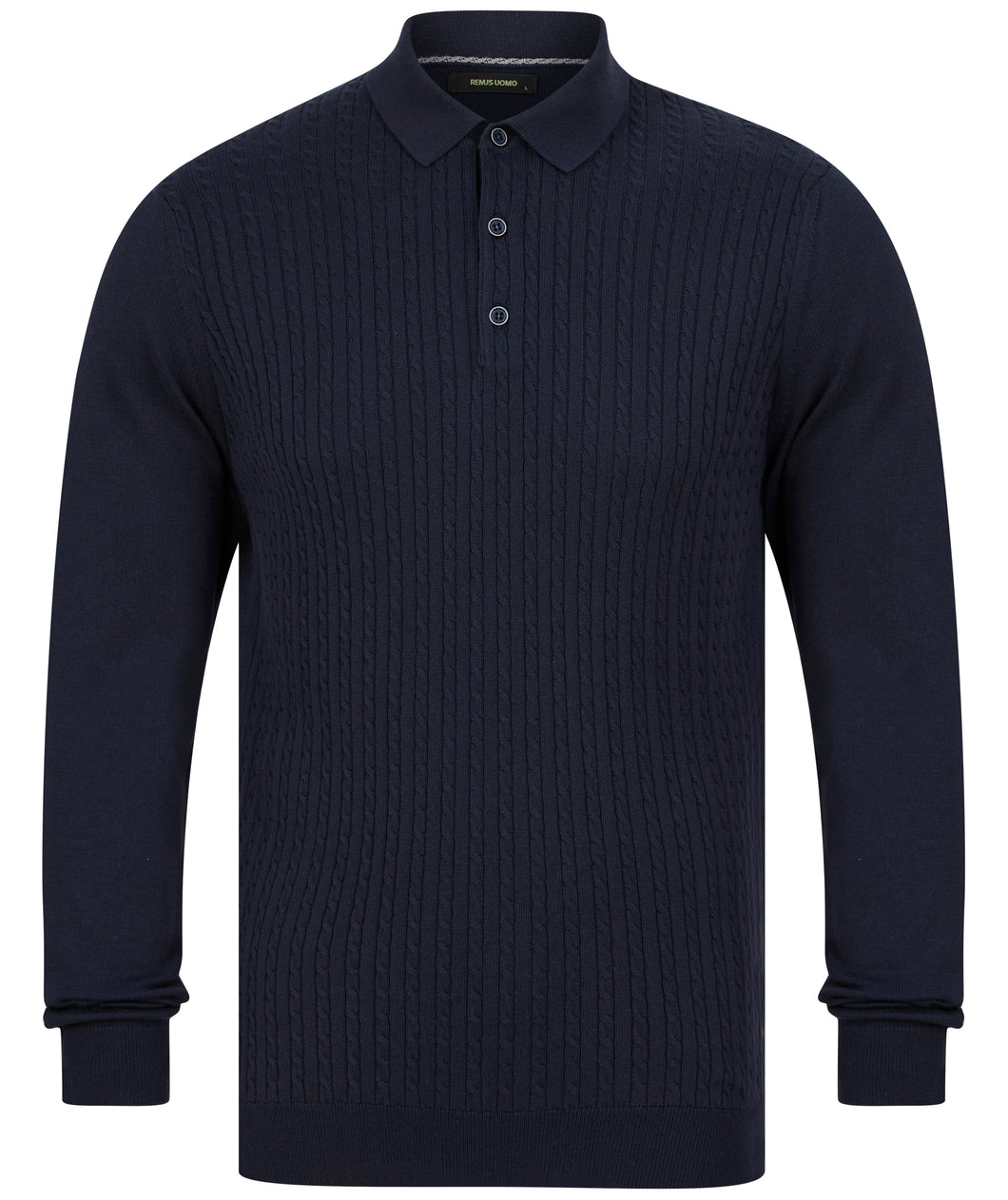 Remus Cable Knit Polo Navy