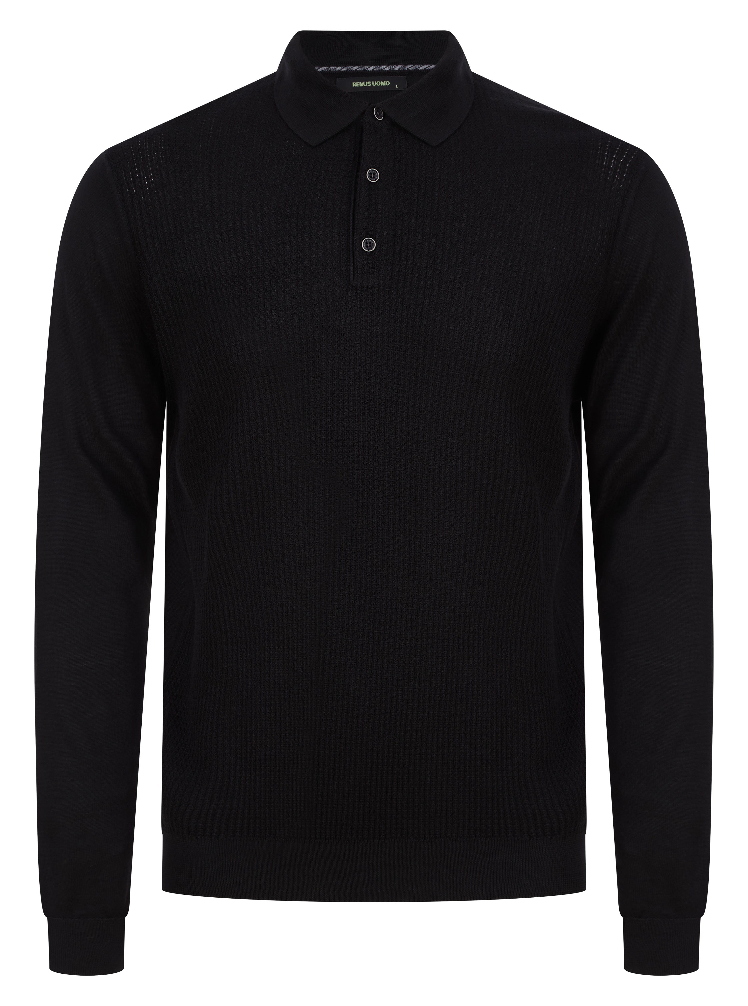 Load image into Gallery viewer, Remus Waffle Knit Polo Black

